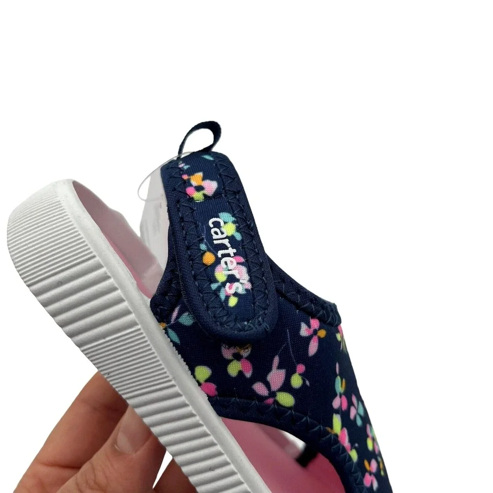 Carters Toddler Girls‎ Closed Toe Sandals Size 8 Navy Pink Floral Print Slip-on